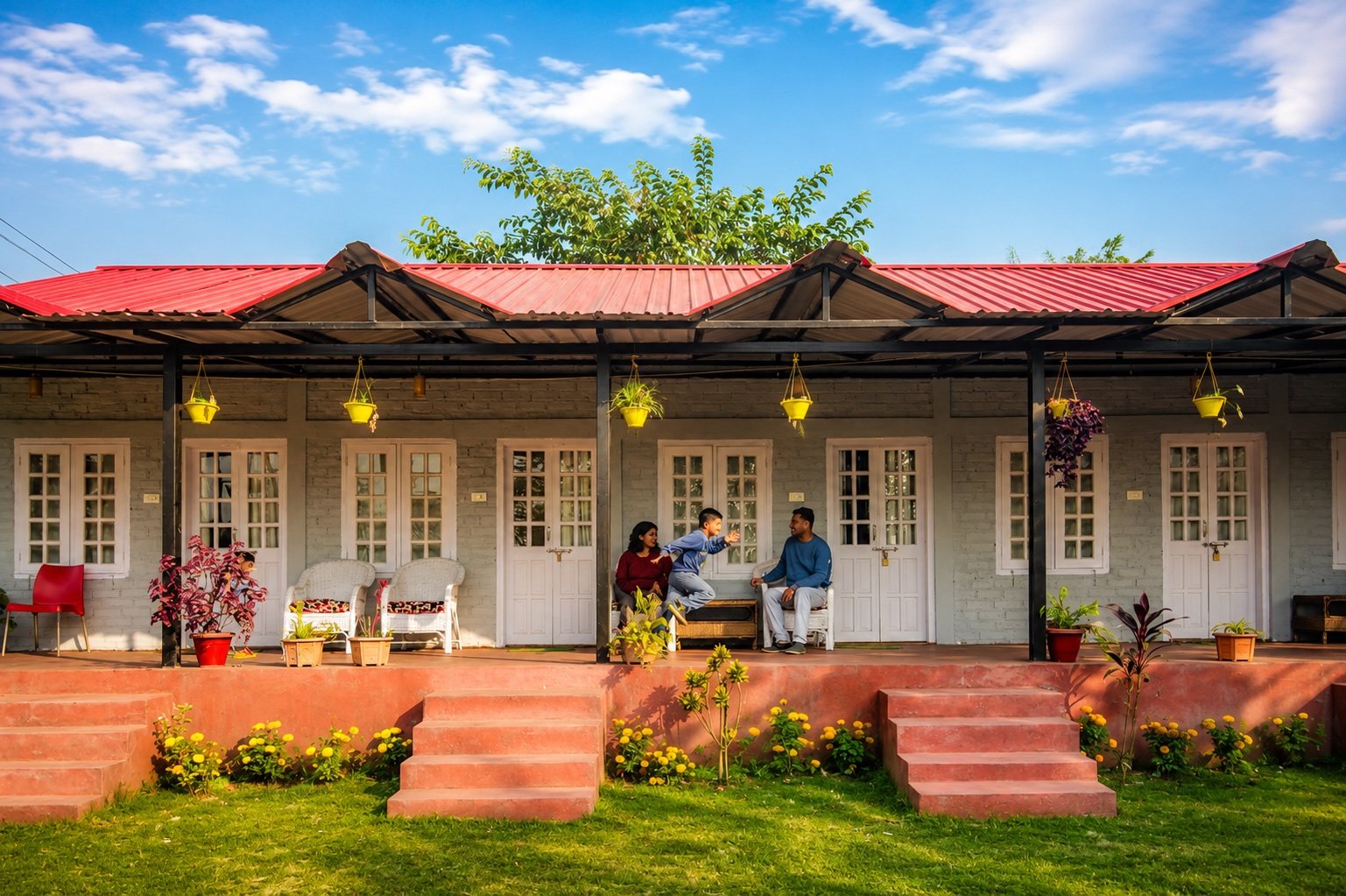 Guests sharing a moment on the verandah at Mayong Villa