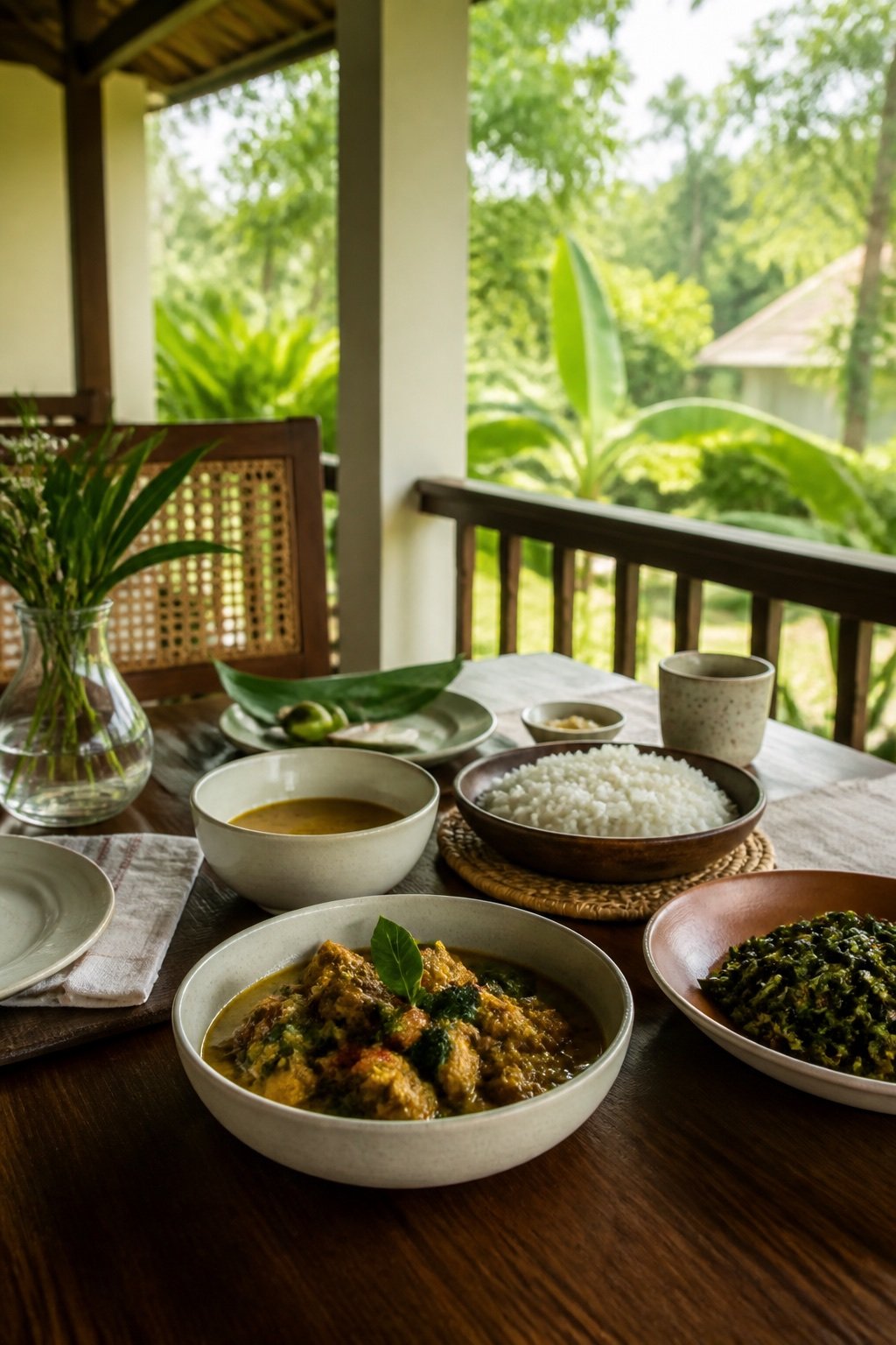 A table set with a fresh Assamese meal
